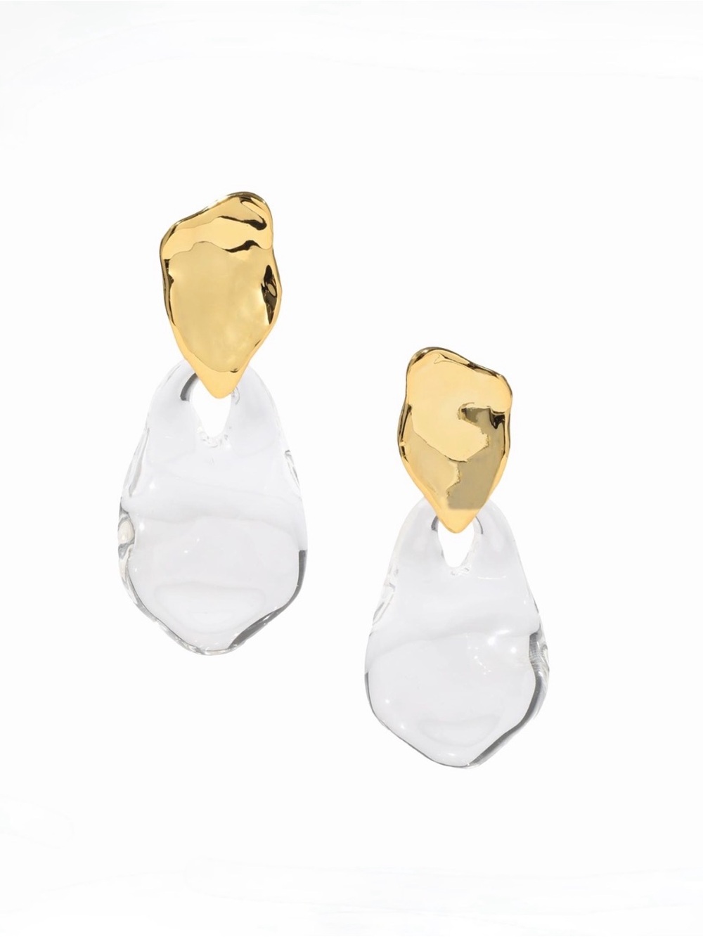 NEW Alexis Bittar Liquid Lucite Wafer Post Earrings 14k Gold Plate Clear AU20